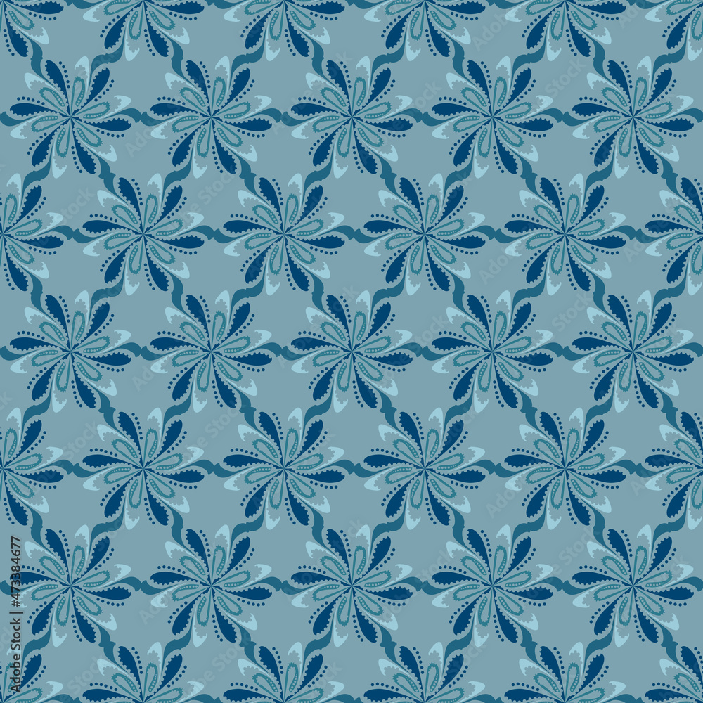 Vector abstract seamless pattern. Geometric background in blue, gray and green colors.