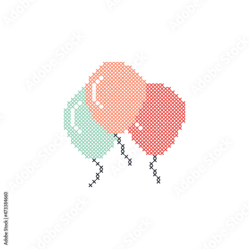 Balloon birthday with cross stitch element embroidery design or sewing handcraft