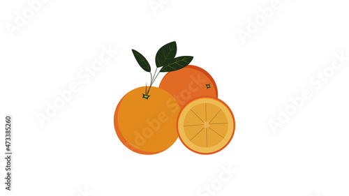 Orange with leaves in a realistic style.