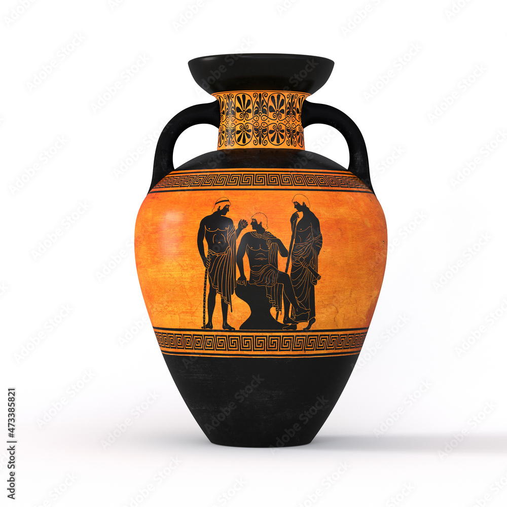 Antique ancient greek wine vase with meander pattern and ornament isolated  on white background. Stock-Illustration | Adobe Stock