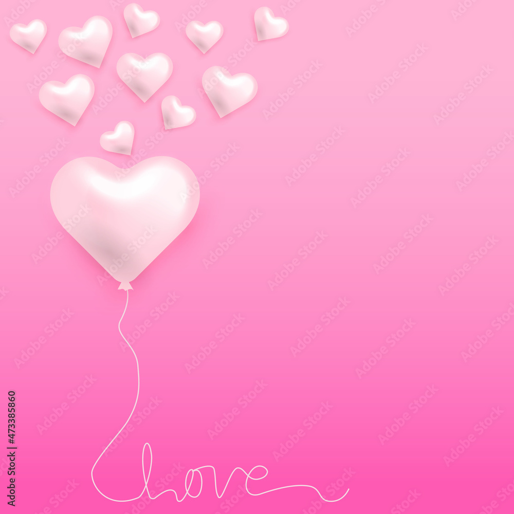 Romantic banner template with pink hearts for wedding or Valentines Day holiday greetings and invitations. Vector illustration