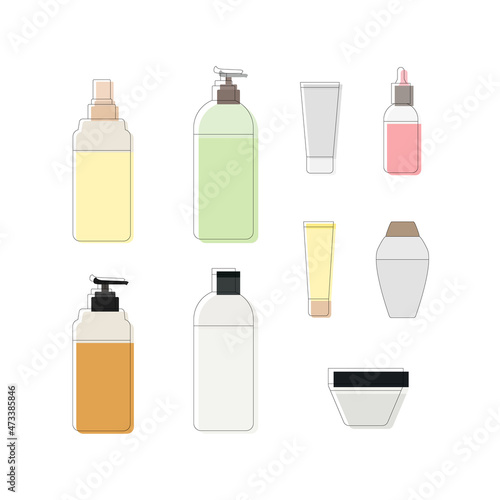 Set of Bottle  Different Cosmetic Products  Icons Collection Isolated  Containers of Cream  Shampoo  Lotion.