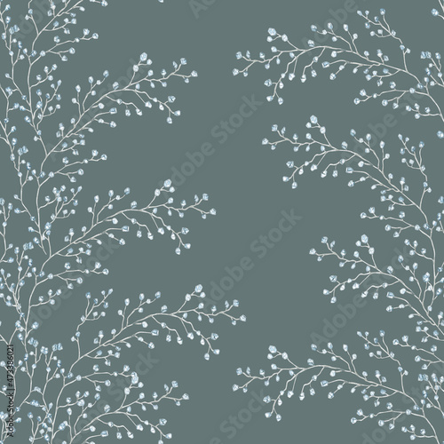 Watercolor winter crystal twig hand drawn seamless pattern