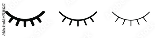 Closed eye linear icon. Simple symbol of eye. Black vector illustration. Human eye icon.