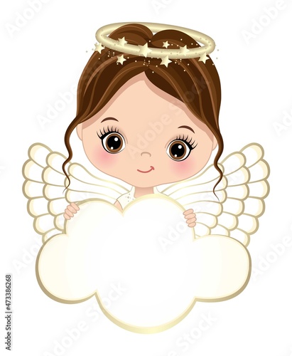 Nativity Cute Angel Holding Black Cloud to Customize Your Text. 