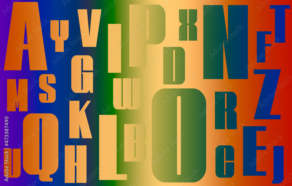 rainbow poster board with alphabet letters in various sizes inverted ...