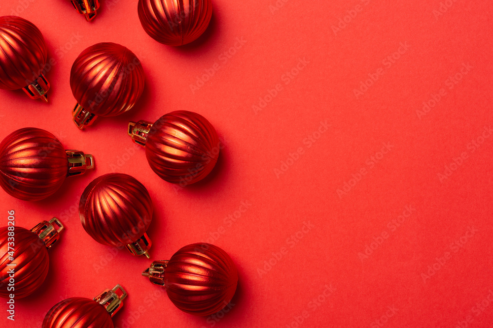 Christmas red background with copy space. New year and Christmas concept