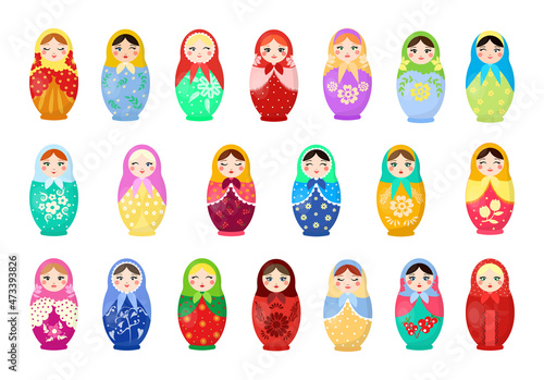 Vector collection of Russian nesting dolls. photo