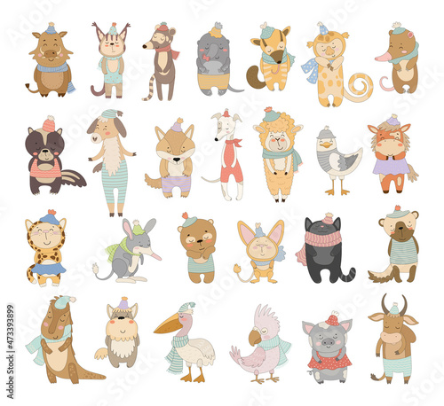 Collection of cute animals in cartoon style. Illustrations for children.
