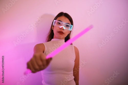 Asian woman with future digital glasses,future technology concept.