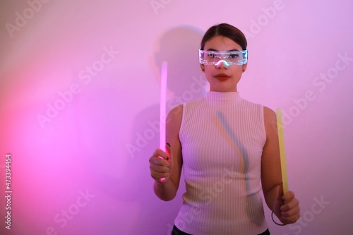 Asian woman with future digital glasses,future technology concept.