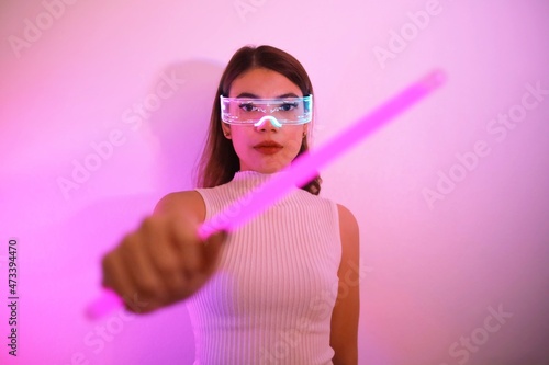 Asian woman with future digital glasses,future technology concept.