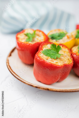homemade food pepper red paprika stuffed vegetable with minced meat