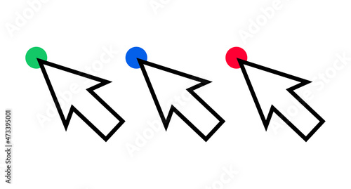 Round icon at the tip of the mouse cursor. Pointing vector.