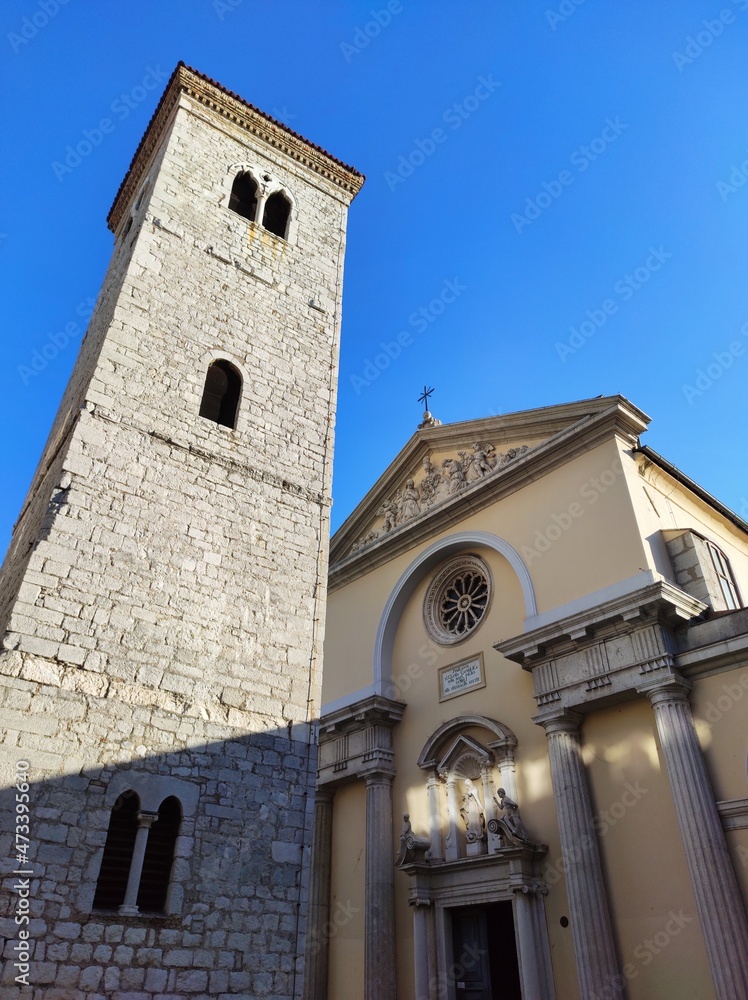 Church of the Assumption of Blessed Virgin Mary and sloping tower in Rijeka - Croatia.