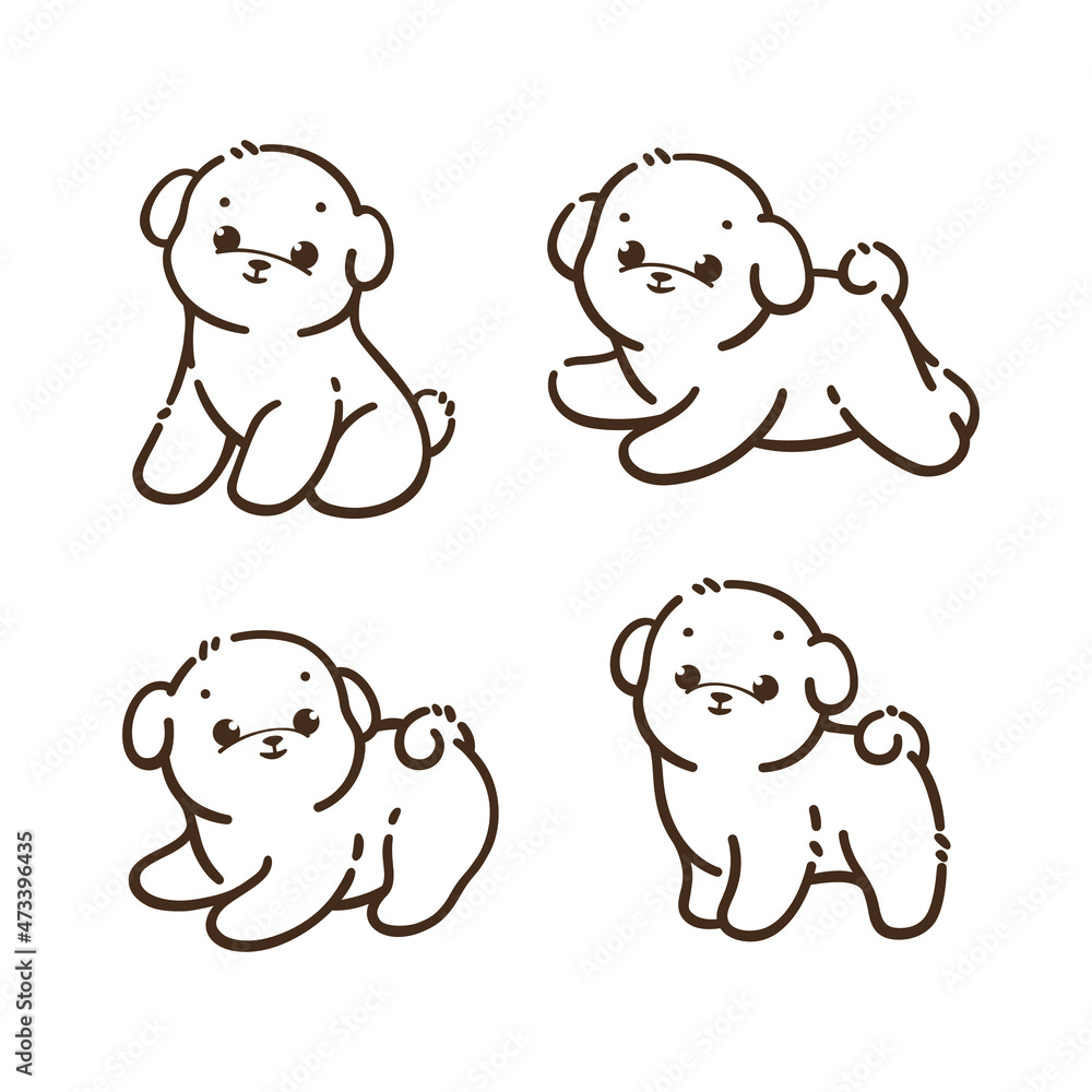 Bichon Frise puppy. Different poses of dog. Vector illustration in cartoon style for poster, postcard. Bichon Frise puppy. Different poses of dog. Vector illustration in cartoon style for poster, postcard.