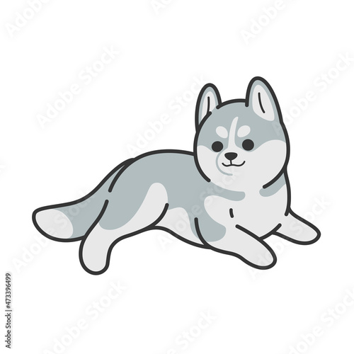 Cartoon husky dogs sketch line icon. Сute dog icons set. Childish print for nursery, kids apparel, poster, postcard, pattern.