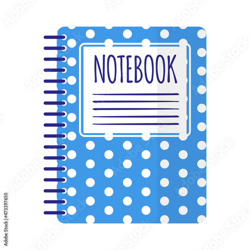 Vector cartoon blue polka dot musical notebook.
