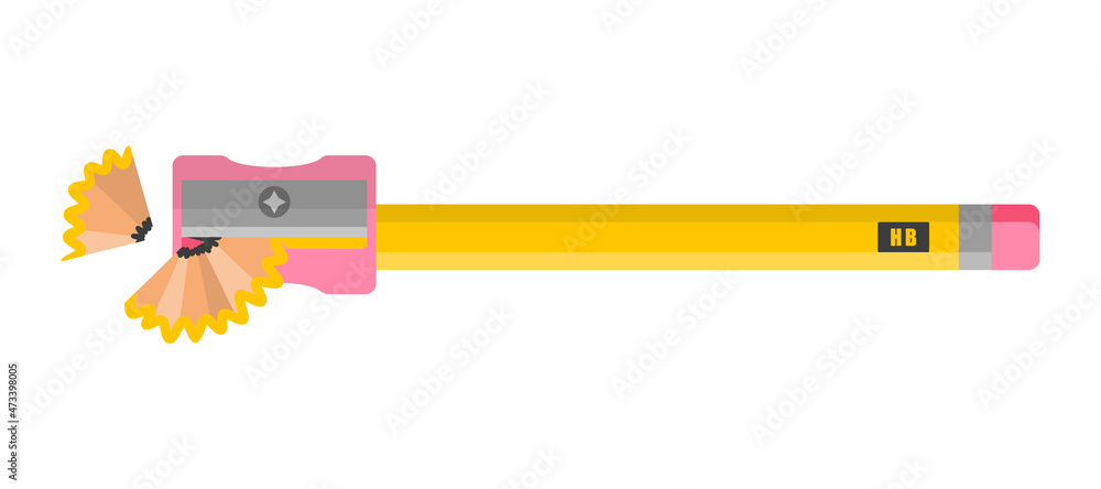 Fototapeta premium Vector cartoon simple pencil with sharpener.