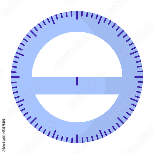Vector cartoon blue round protractor ruler.