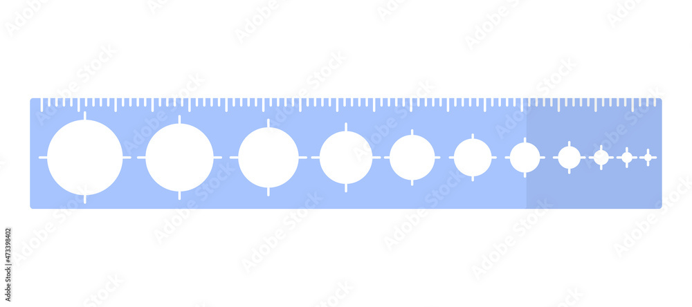 Vector cartoon blue rectangular ruler with circles of different ...