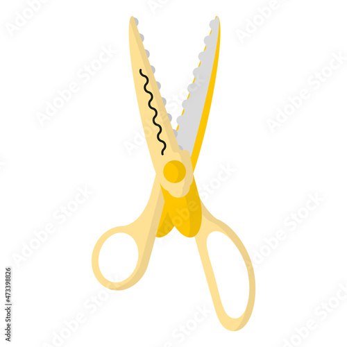 Vector cartoon yellow open decorative edge scissors.