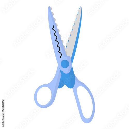 Vector cartoon light blue open decorative edge scissors.