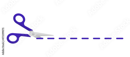 Vector cartoon scissors witn dotted incision site line.