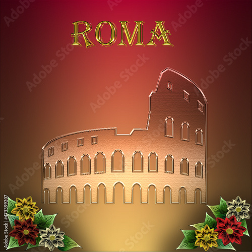 Rome colosseum with red gold gradient Rome colours