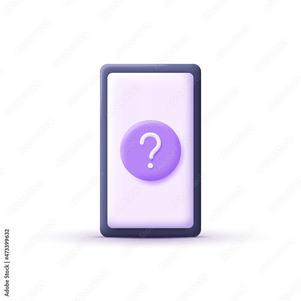 3d Question Mark on phone. FAQ concept. Vector isolated on white background. 3d Question Mark on phone. FAQ concept. Vector isolated on white background.