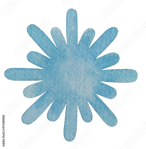 A small simple blue snowflake. Watercolor, illustration.
