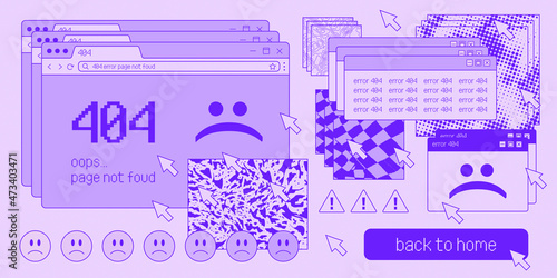 Vaporwave Retro Desktop Artwork. 404 Error Illustration. 90s Computer Interface Vector Design.