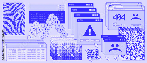Vaporwave Retro Desktop Artwork. 404 Error Illustration. 90s Computer Interface Vector Design. photo