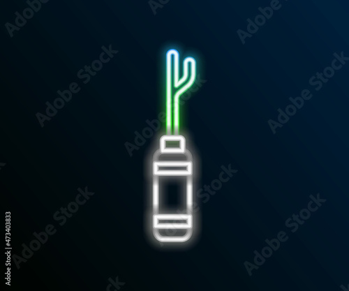 Glowing neon line Awl tool with wooden handle icon isolated on black background. Work equipment tailor industry. Colorful outline concept. Vector