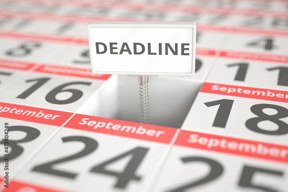 DEADLINE plate on September 17 in a calendar, 3d rendering DEADLINE plate on September 17 in a calendar, 3d rendering