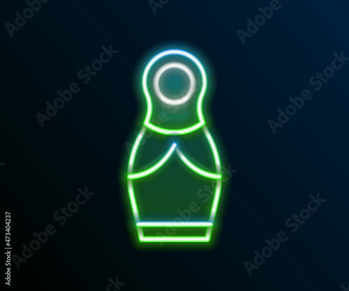 Glowing neon line Russian doll matryoshka icon isolated on black background. Colorful outline concept. Vector