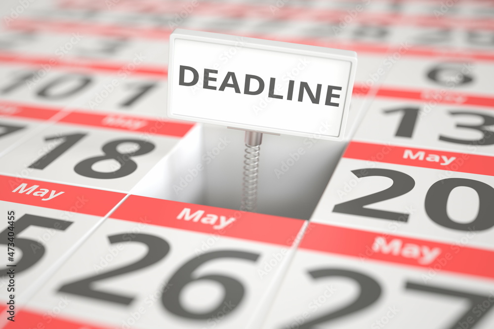 DEADLINE plate on May 19 in calendar, 3d rendering DEADLINE plate on May 19 in calendar, 3d rendering