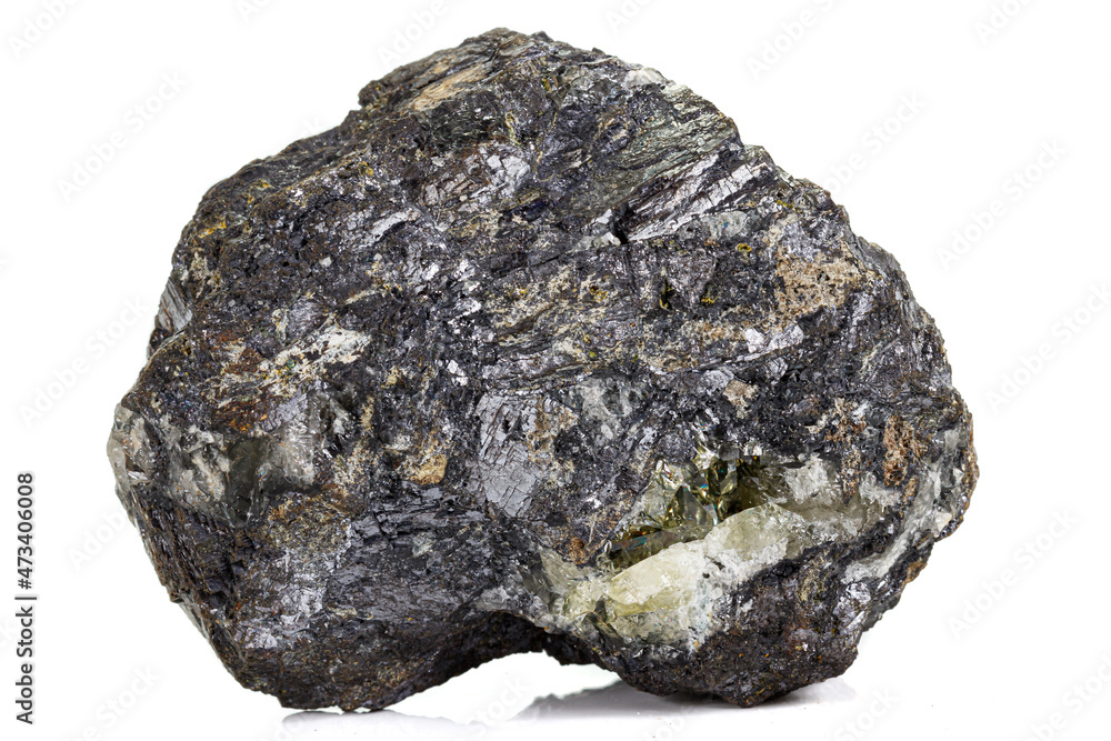 Macro stone Apatite mineral on white background Macro stone Apatite mineral on white background