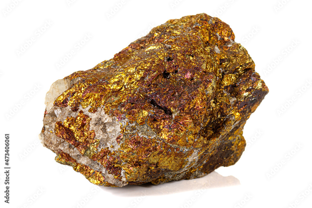 Macro stone Bornite mineral on white background Macro stone Bornite mineral on white background