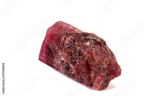 Macro red tourmaline mineral stone on white background