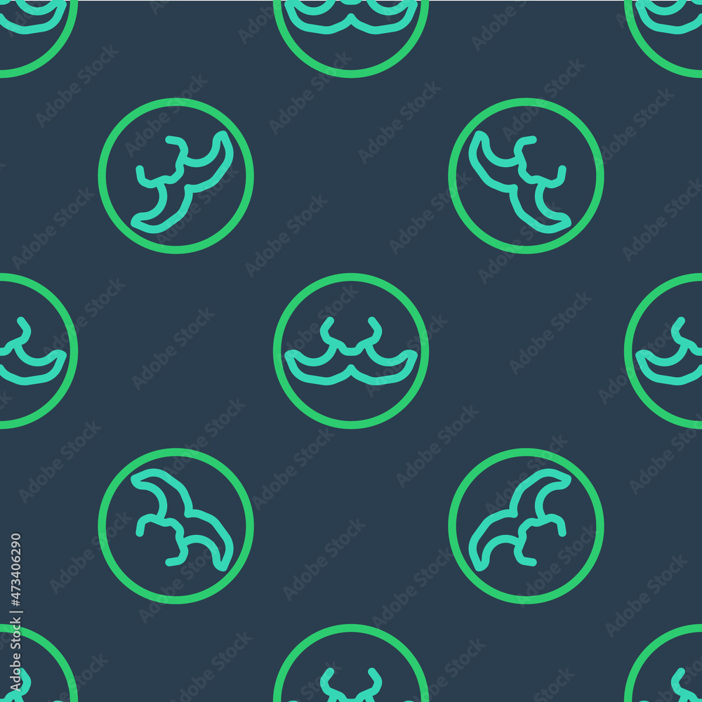 Line Mustache icon isolated seamless pattern on blue background. Barbershop symbol. Facial hair style. Vector Line Mustache icon isolated seamless pattern on blue background. Barbershop symbol. Facial hair style. Vector