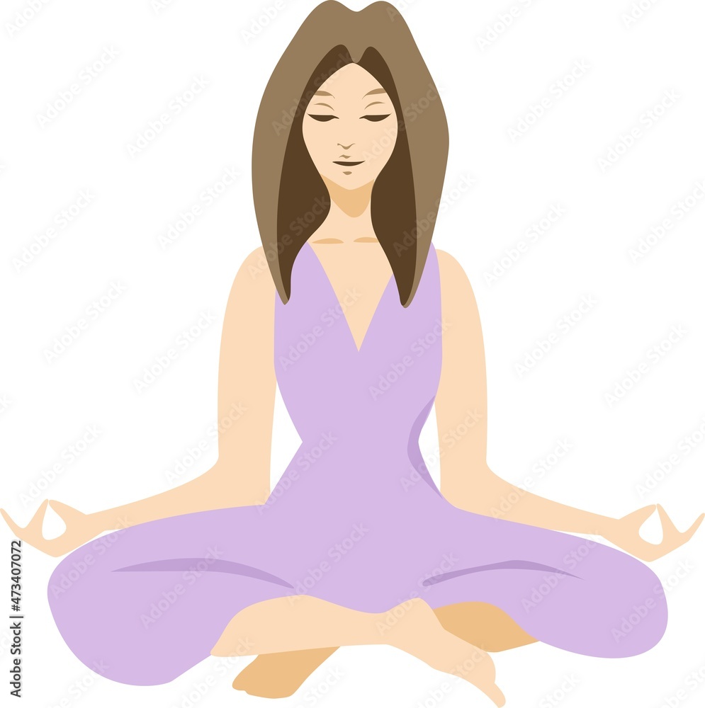 Meditating woman in lotus pose, doing morning yoga routine Meditating woman in lotus pose, doing morning yoga routine