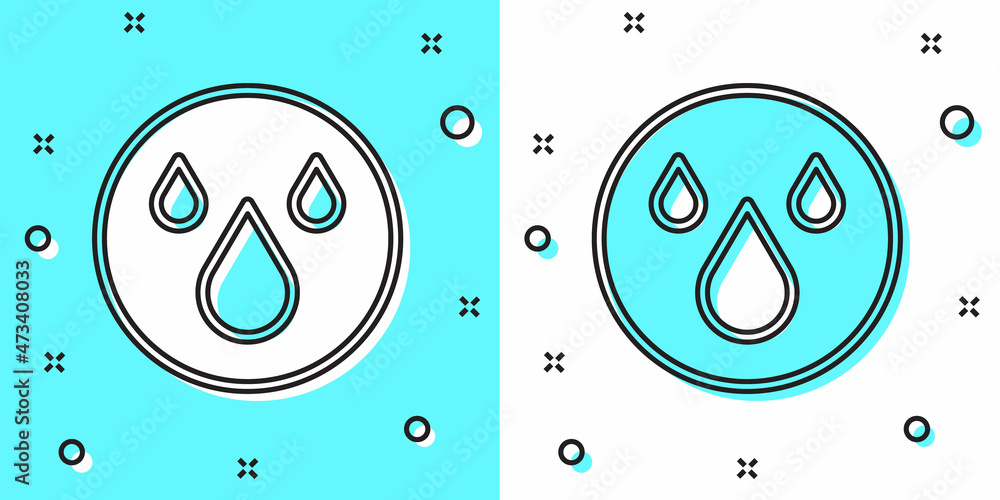 Black line Water drop icon isolated on green and white background. Random dynamic shapes. Vector Black line Water drop icon isolated on green and white background. Random dynamic shapes. Vector