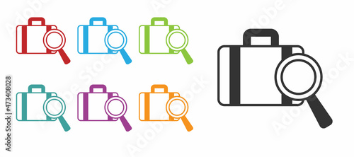 Black Airline service of finding lost baggage icon isolated on white background. Search luggage. Set icons colorful. Vector