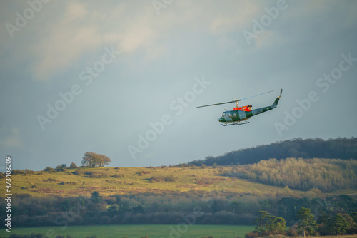 ZH814 British army (Army Air Corps AAC) 1971 helicopter Bell 212 B-BGMH conducting pilot training Salisbury Plain UK