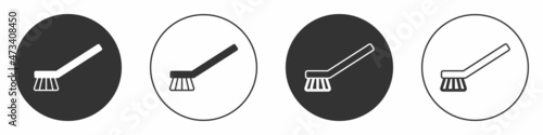 Black Brush for cleaning icon isolated on white background. Cleaning service concept. Circle button. Vector
