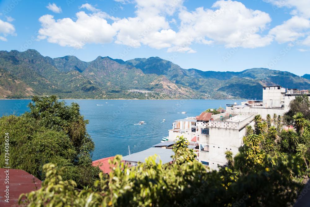 Views of Lake Atitlan from the town of San Pedro, Guatemala. 