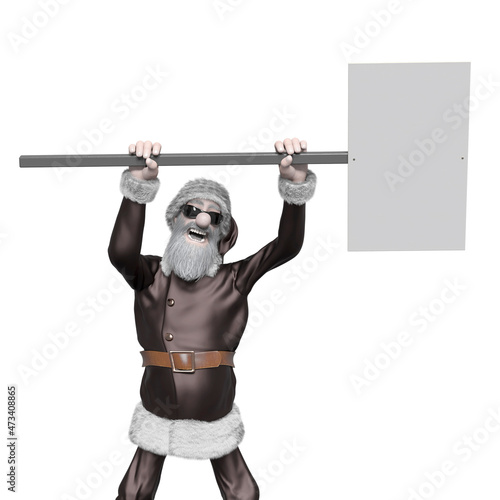 santa claus is holding a white placard