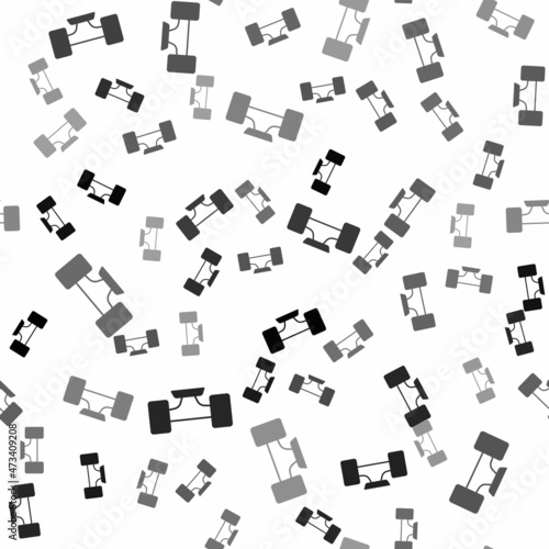 Black Skateboard wheel icon isolated seamless pattern on white background. Skateboard suspension. Skate wheel. Vector