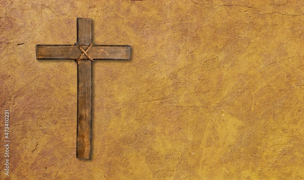 Crucifix on wall of old church. Catholic crucifix cross